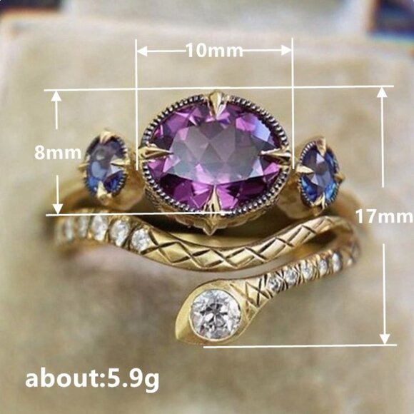 💥18k Gold Plated CZ Rhinestone Copper Snake Ring for Women, HA4641-6 - Picture 4 of 4